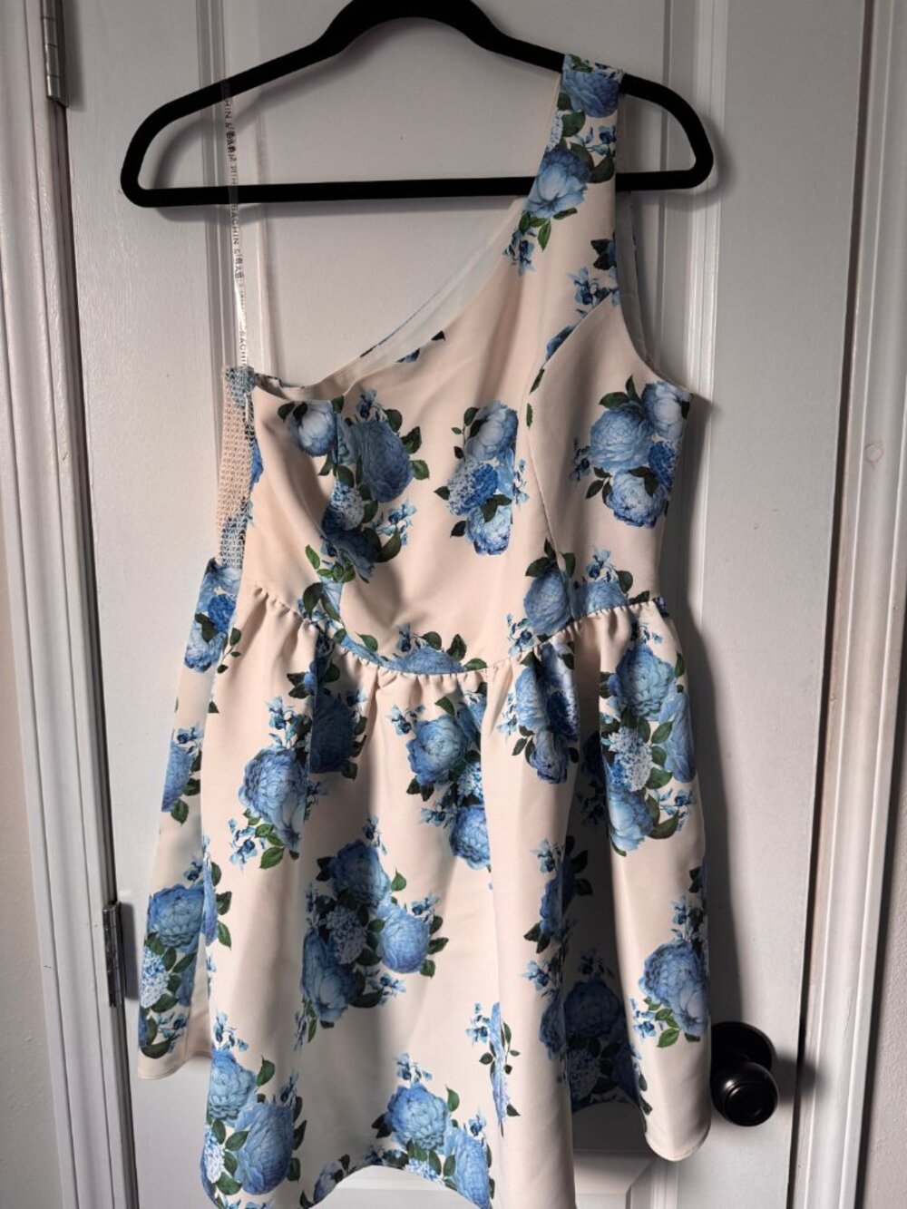Sachin & Babi Addison One-Shoulder Mini Dress White Blue 8 Cocktail Party